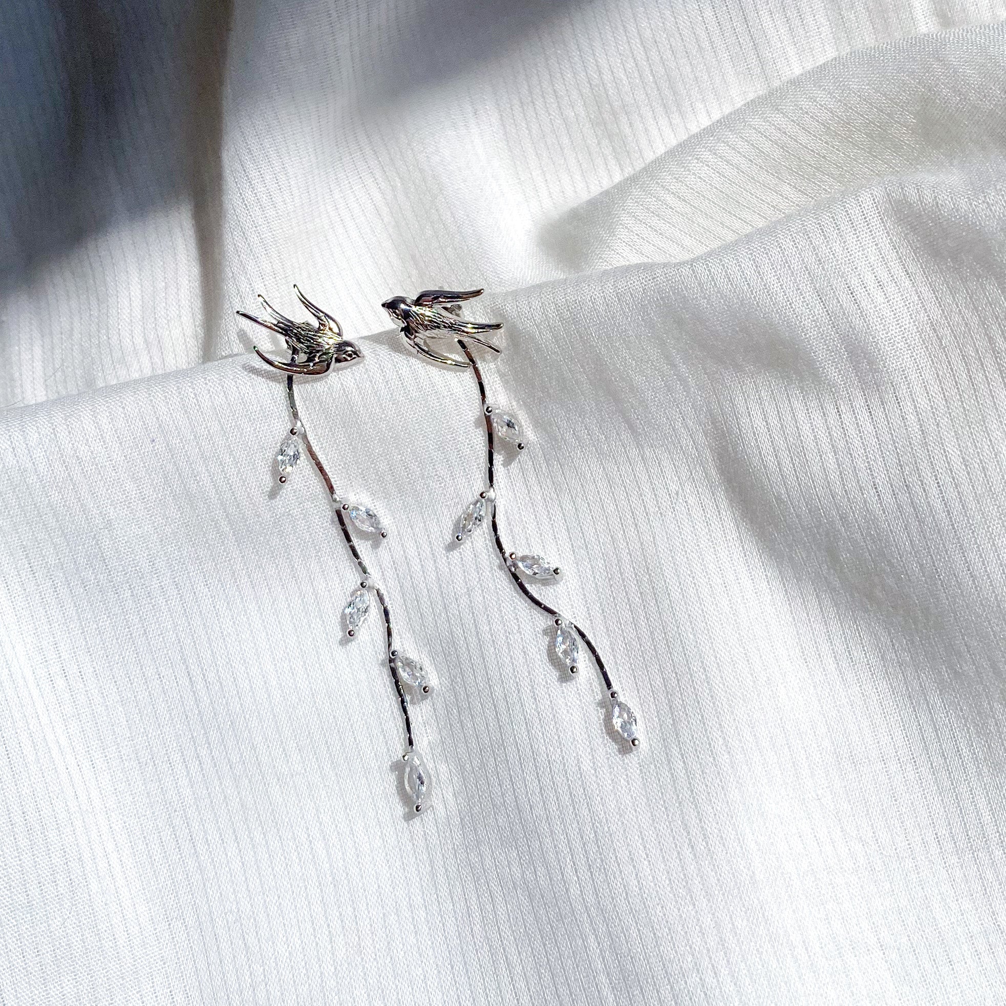 Songbird - 925 Silver Mismatched Swallow Dangle Drop Earrings